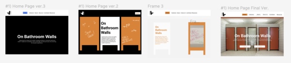Home page design drafts progressing from wireframe to final version